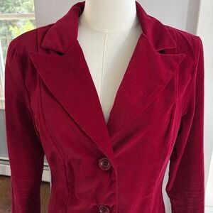 Womens 1990s Velvet Statement Jacket Blazer Size M Dark Red Romantic Y2K